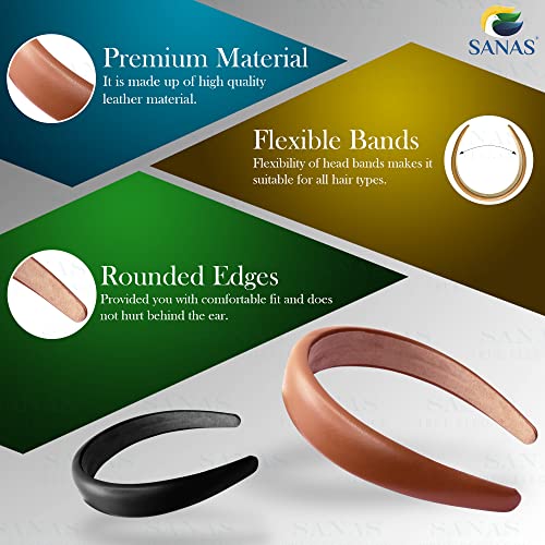 Sanas Leather Head Bands 3Pcs - Fashionable Girls Hair Accessories | Multicolour Solid Bands, Wide & Flexible | Durable Plastic | Fancy Stylish Finish Hair Bands for Ladies | 3 Pcs - Image 3