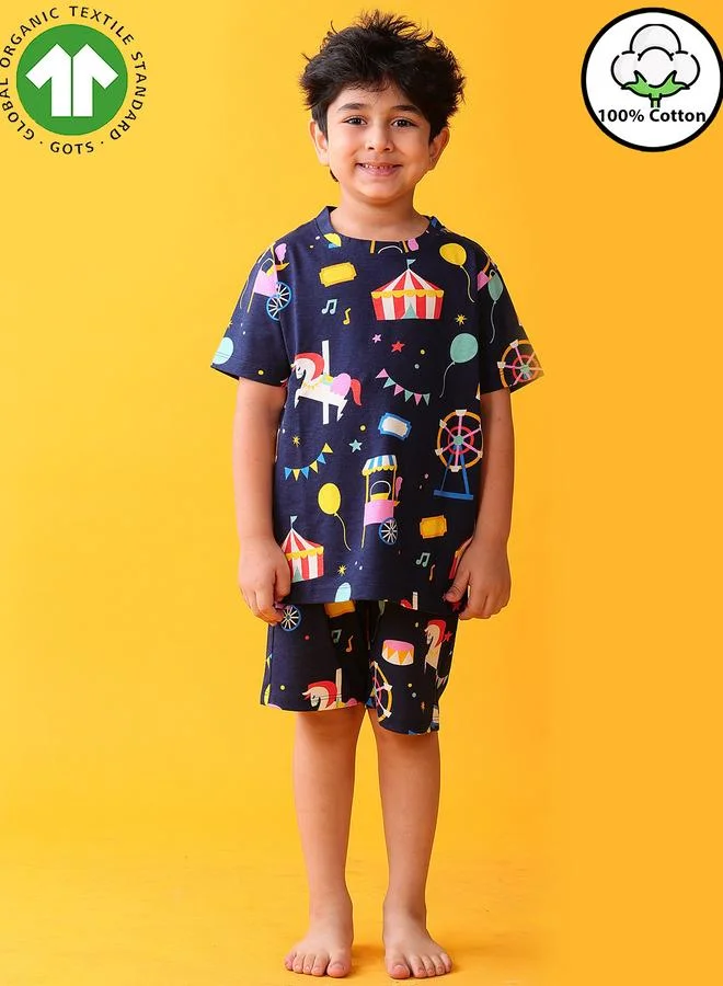 Anthrilo Navy Carnival Circus Cotton T-Shirt and Shorts Set