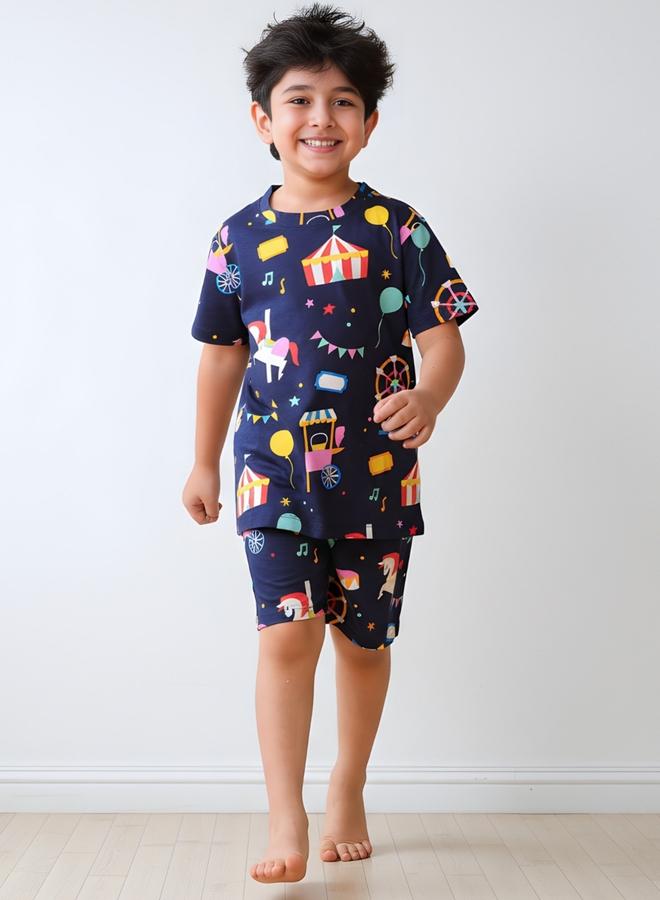 Anthrilo Navy Carnival Circus Cotton T-Shirt and Shorts Set - Image 1