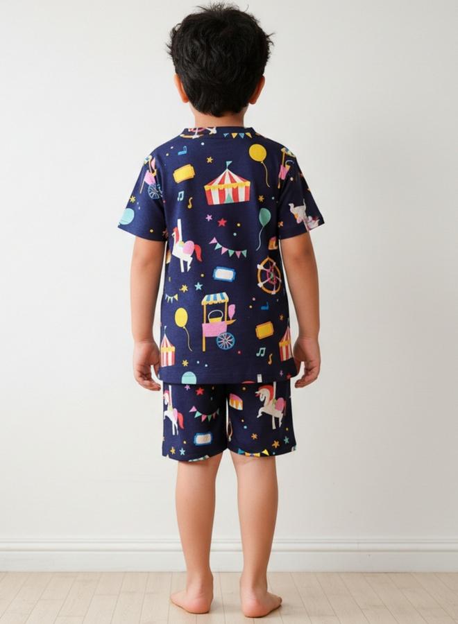 Anthrilo Navy Carnival Circus Cotton T-Shirt and Shorts Set - Image 3