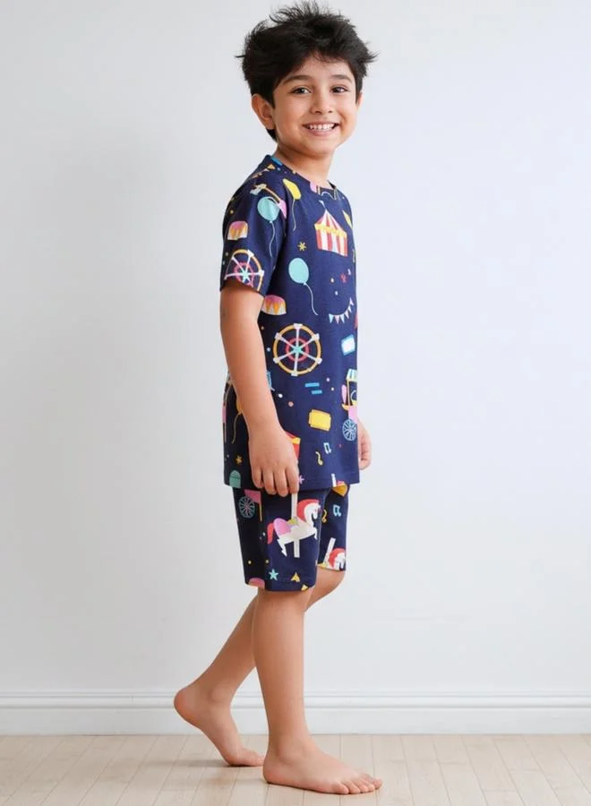 انثريلو مجموعة من شورت وتيشيرت قطن بطبعة كتابة