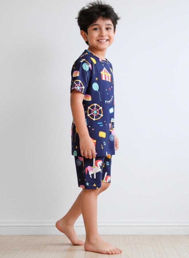 Anthrilo Navy Carnival Circus Cotton T-Shirt and Shorts Set - Image 2