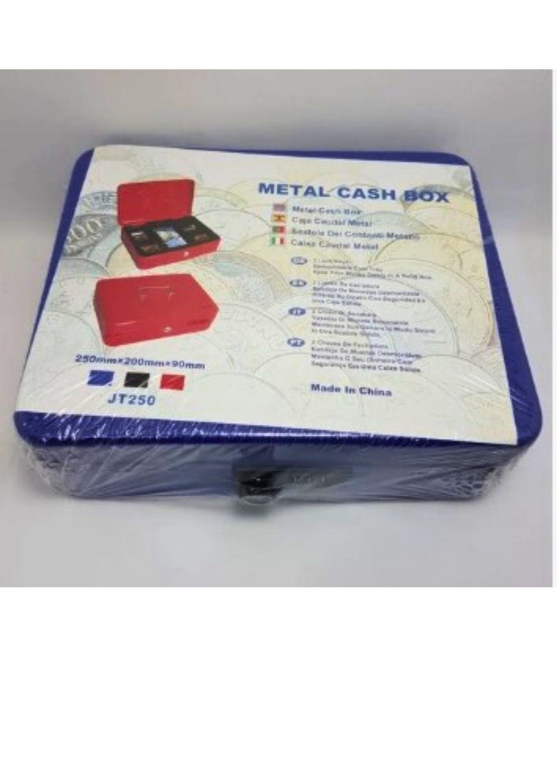 METAL CASH BOX 250MM×200MM×90MM WITH KEY ASSORTED COLOR (COLOR MAY VARY) - Image 1