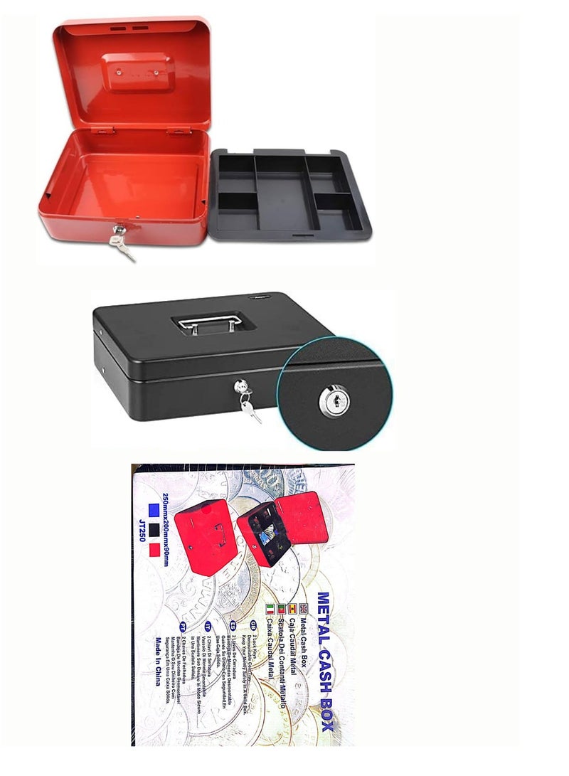METAL CASH BOX 250MM×200MM×90MM WITH KEY ASSORTED COLOR (COLOR MAY VARY) - Image 2