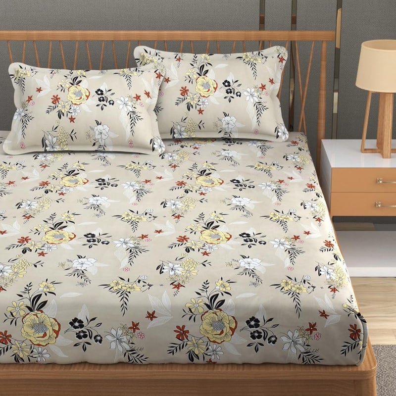 Furnofy 140 GSM Double Bedsheet (90x100 inches) with 2 Pillow Covers - Flat, Multicolor (Brown) - Image 2