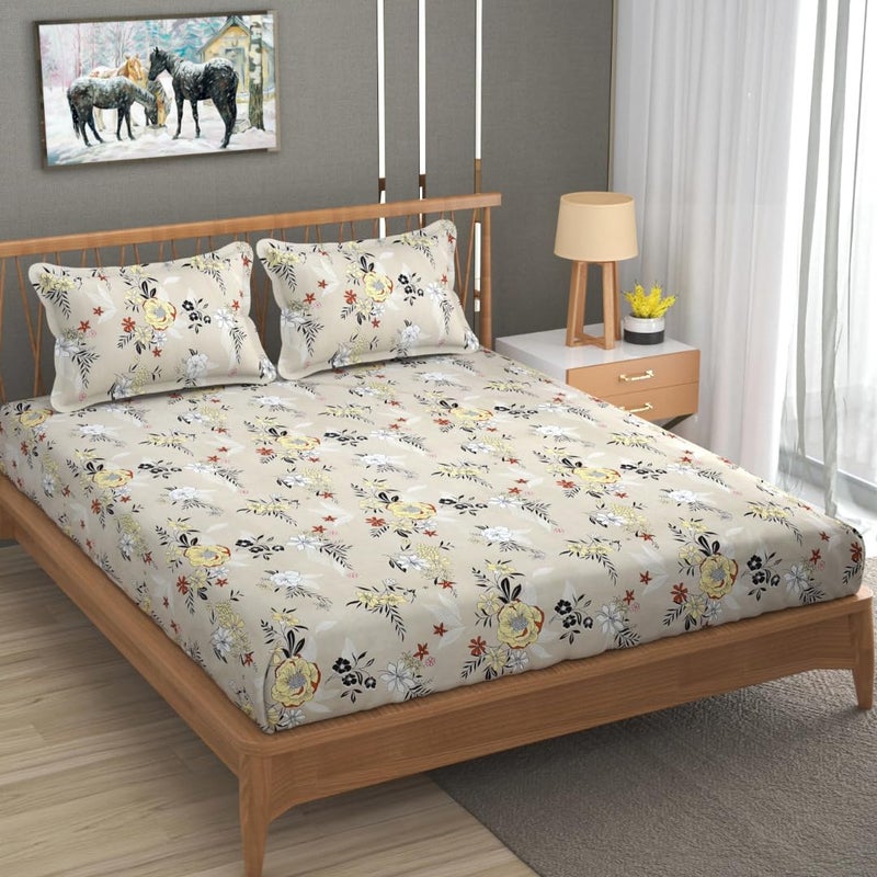 Furnofy 140 GSM Double Bedsheet (90x100 inches) with 2 Pillow Covers - Flat, Multicolor (Brown) - Image 1
