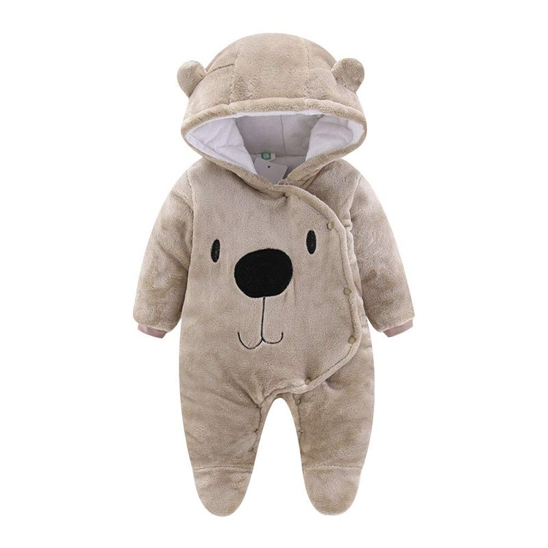 ALLAIBB Baby Newborn Snowsuit Winter Hooded Footie Fleece Jumpsuit for Infant Girls Boys - Image 1
