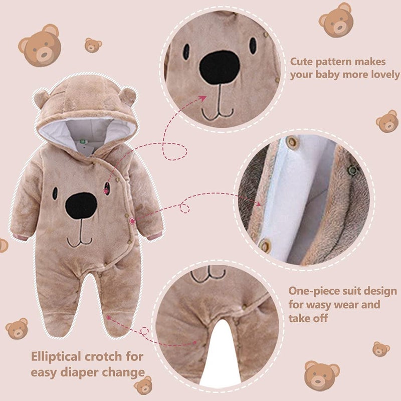 ALLAIBB Baby Newborn Snowsuit Winter Hooded Footie Fleece Jumpsuit for Infant Girls Boys - Image 2