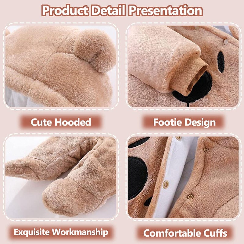 ALLAIBB Baby Newborn Snowsuit Winter Hooded Footie Fleece Jumpsuit for Infant Girls Boys - Image 3