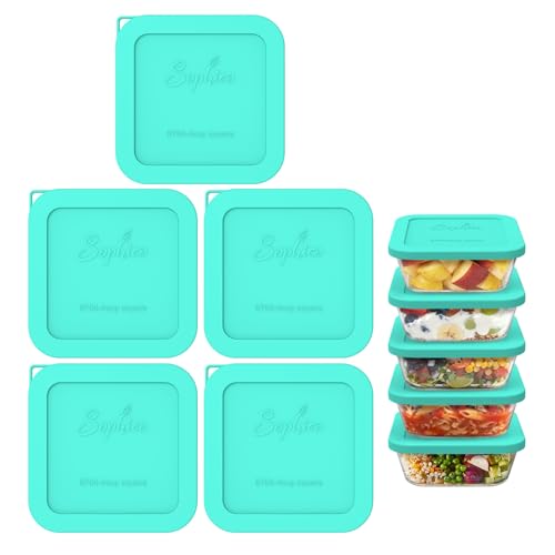 Sophico Silicone Storage Cover Lids Replacement for Pyrex Freshlock and SNAPWARE 4CUP Square Glass Bowls Containers Set(8704), Airtight & Leakproof Lids, Freezer Dishwasher Microwave Safe 5 Pack - Image 1