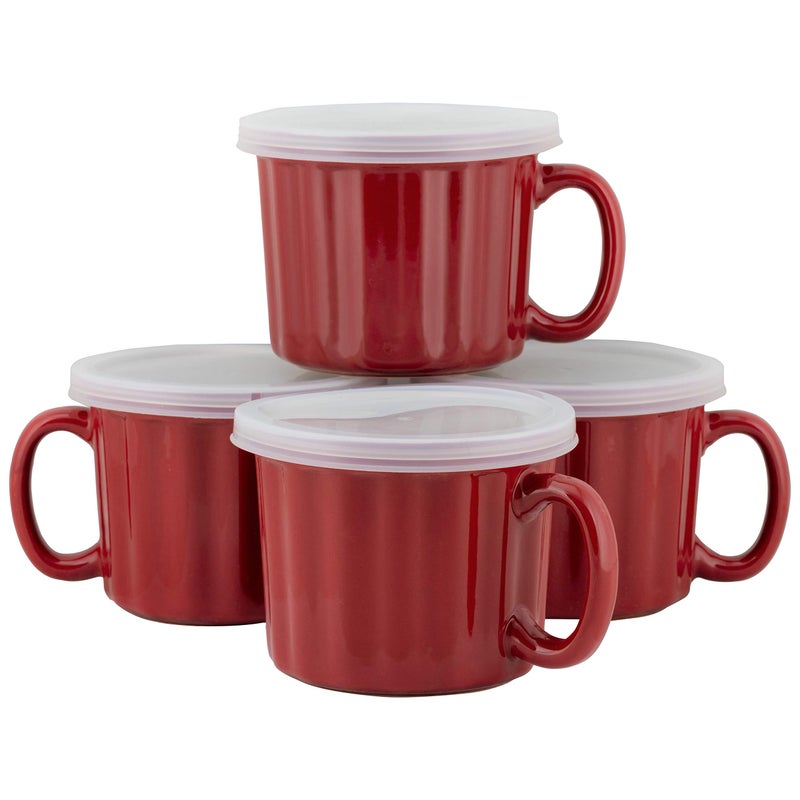 10 Strawberry Street 16oz Set of 4 Soup Mug with Lid Red