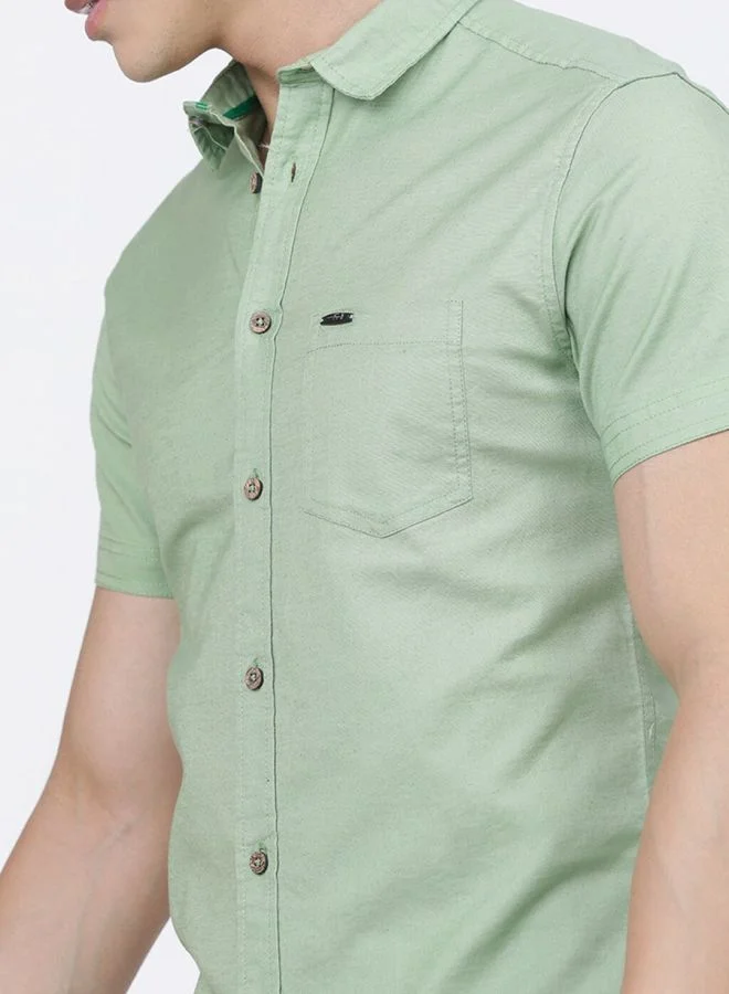The Indian Garage Co Men Slim Fit Solid Half Sleeves Cutaway Collar Casual Shirt