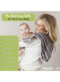 WeeSprout WeeSprout Unisex Organic Towel Cotton Burp Cloths, Set of 4, Four Ultra-Absorbent Layers Keep Clothes Dry, Button Transforms into Baby Bib, Machine Washable & Dryer Safe (Neutral Set, Full)  - Image 2