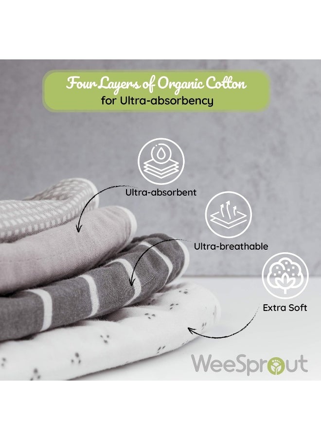 WeeSprout - WeeSprout Unisex Organic Towel Cotton Burp Cloths, Set of 4, Four Ultra-Absorbent Layers Keep Clothes Dry, Button Transforms into Baby Bib, Machine Washable & Dryer Safe (Neutral Set, Full) - Image 1