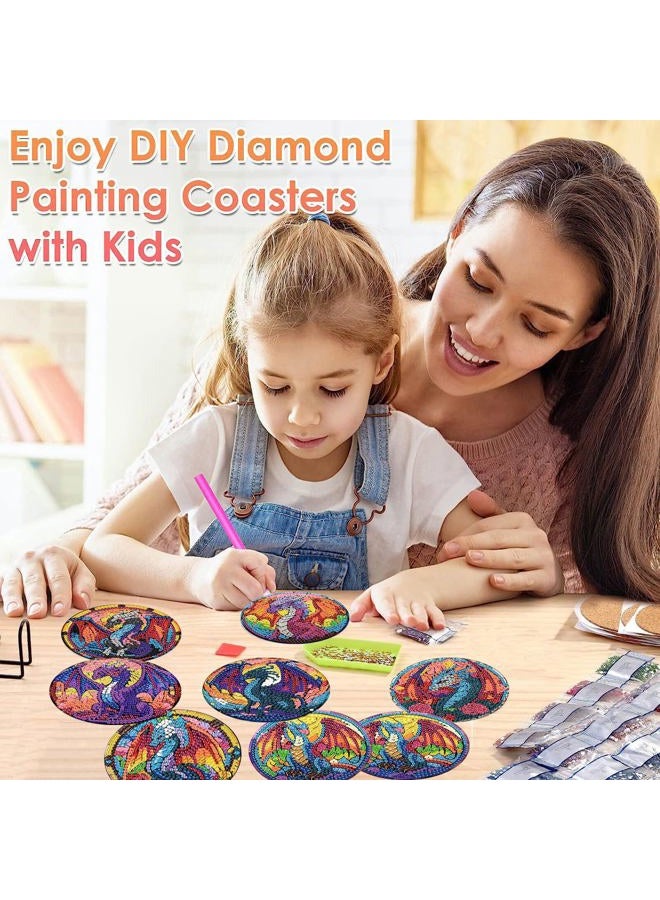 ijbnhd 8 PCS Diamond Art Coasters Kits for Adults-Dragon Diamond Painting Coasters with Holder DIY for Adults, 5D Diamond Crafts Supplies (Cork Wooden Pad) - Image 4