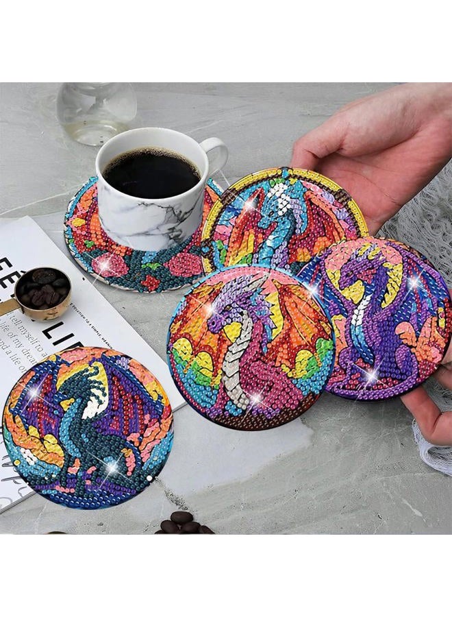 ijbnhd 8 PCS Diamond Art Coasters Kits for Adults-Dragon Diamond Painting Coasters with Holder DIY for Adults, 5D Diamond Crafts Supplies (Cork Wooden Pad) - Image 5