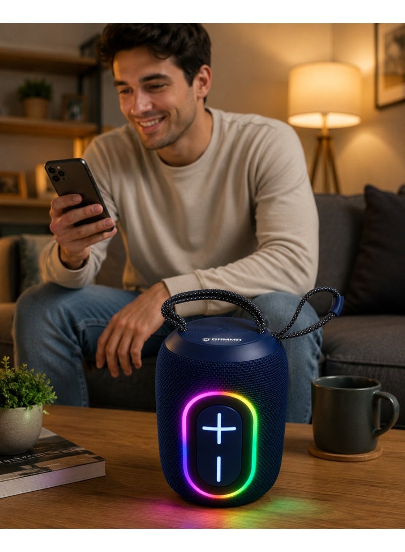Gamma GT-711 Portable Wireless Speaker – Powerful Stereo Sound with  5W Speaker, Dynamic RGB Lighting Effects, Bluetooth Wireless Audio Streaming, USB, TF Card & Type-C Charging Support, Built-in 1200mAh Rechargeable Battery, Up to 3 Hours Playtime, Durable ABS Construction, Convenient Carry Handle, Ideal for Home, Travel, Outdoor Parties & Everyday Entertainment – Blue - Image 4