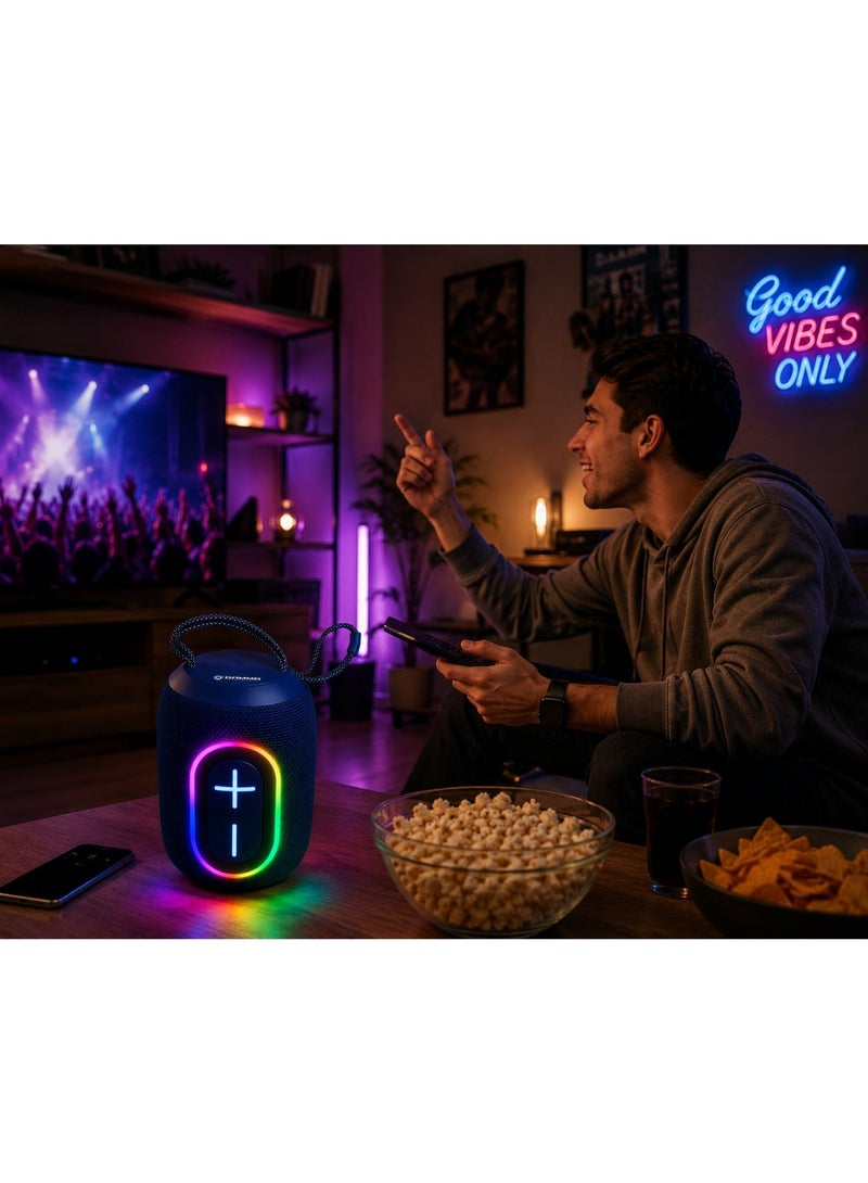 Gamma GT-711 Portable Wireless Speaker – Powerful Stereo Sound with  5W Speaker, Dynamic RGB Lighting Effects, Bluetooth Wireless Audio Streaming, USB, TF Card & Type-C Charging Support, Built-in 1200mAh Rechargeable Battery, Up to 3 Hours Playtime, Durable ABS Construction, Convenient Carry Handle, Ideal for Home, Travel, Outdoor Parties & Everyday Entertainment – Blue - Image 2