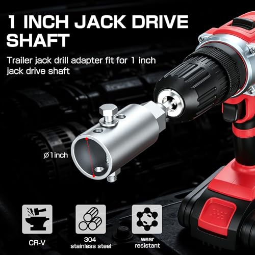 HORTHERO Heavy Duty Trailer Jack Drill Adapter with Cordless Drill, 1/2 to 1 Stainless Steel Socket Adapter Fits Any 1" Drive On Trailer Jack - Image 3