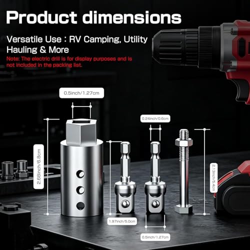 HORTHERO Heavy Duty Trailer Jack Drill Adapter with Cordless Drill, 1/2 to 1 Stainless Steel Socket Adapter Fits Any 1" Drive On Trailer Jack - Image 5
