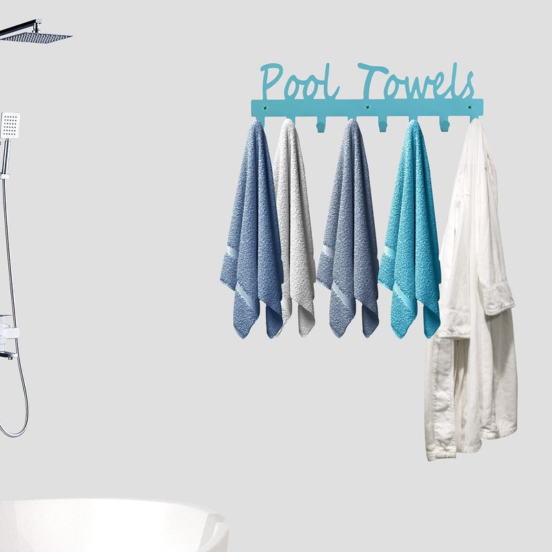 Topspeeder Pool Towel Rack for Bathroom Wall Mount Towel Hooks Towel Holder Carbon Steel Hanger Organizer Indoor Outdoor for Robe, Towel, Coat, Swimsuit, Umbrella, Bag, Keys(Blue) - Image 5