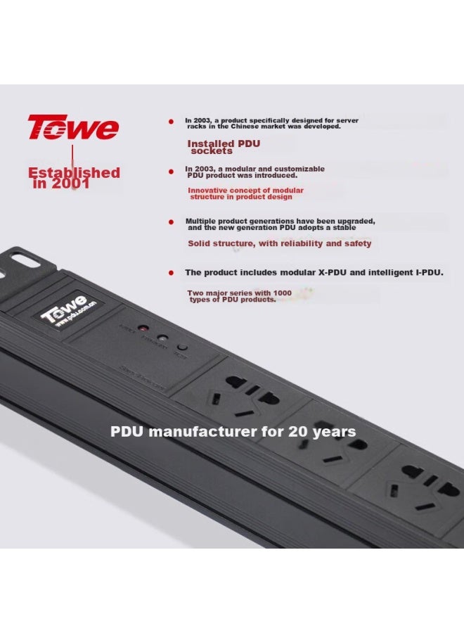 Towe Pdu Cabinet Socket, 3 Meters, 10a, Split Control Power Strip Socket/power Bar, Single Switch, Single Control, 6 Outlets, National Standard - Image 2