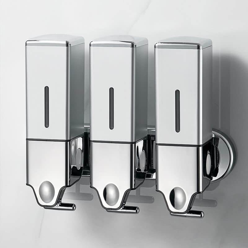 Lixintray NoDrill 3 Pack 500ml Wall Mounted Soap Dispenser for Bathroom and Kitchen Shampoo and Conditioner Dispenser Drill Free with AdhesiveSquareSilve 