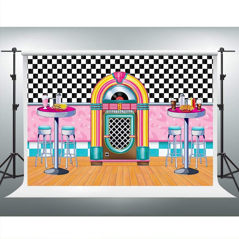 VIDMOT Soda Shop Diner Backdrop for Rockin 50s Party 1950s Sock Hop Background 10x7ft Party Decorations Photo Booth Studio Props BJLSVV752