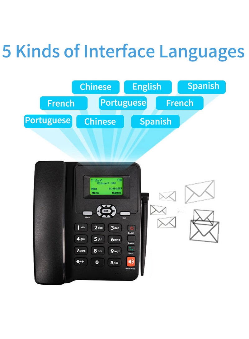 Generic Cordless Phone Desktop Telephone Support GSM 850/900/1800/1900MHZ Dual SIM Card 2G Fixed Wireless Phone with Antenna Radio Alarm Clock Funtion for House Home Call Center Office Company Hotel  - Image 4