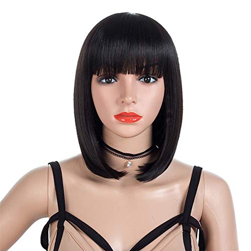 LUSH LOCKS® Short Black Wigs for Ladies Straight hair wigs With Bangs Heat Resistant Synthetic Wig Natural Looking for Cosplay/Party - Image 2