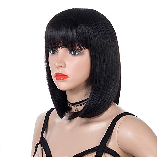 LUSH LOCKS® Short Black Wigs for Ladies Straight hair wigs With Bangs Heat Resistant Synthetic Wig Natural Looking for Cosplay/Party - Image 3