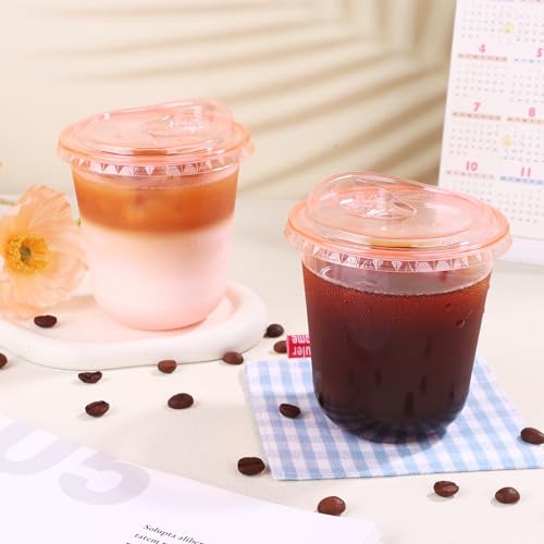 Mkhaslri 100 Sets Disposable Stemless Glasses With Strawless Sip Lids,PET Drinking Cups,Clear Plastic Coffee Cup for Iced Coffee, Smoothie, Cold Beverage, Drink Shop and Christmas Party Supply (Pink, 12 oz) - Image 4