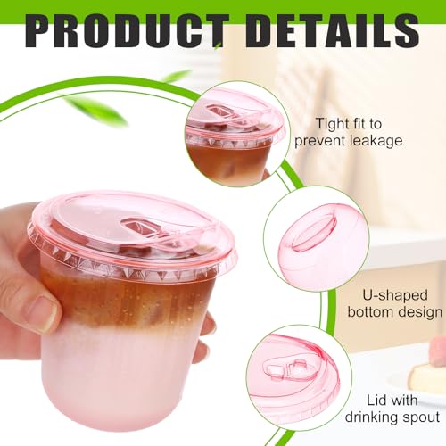 Mkhaslri 100 Sets Disposable Stemless Glasses With Strawless Sip Lids,PET Drinking Cups,Clear Plastic Coffee Cup for Iced Coffee, Smoothie, Cold Beverage, Drink Shop and Christmas Party Supply (Pink, 12 oz) - Image 3