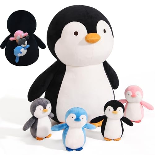 MMguai 5 Pieces Penguin Stuffer Animals Set, Giant 16 Inch Mommy Penguin Plush Toy with 4 Cute Babies Plushies in Her Zippered Tummy, Gifts for Kids Girls Boys, Birthday, Halloween, Christmas - Image 1