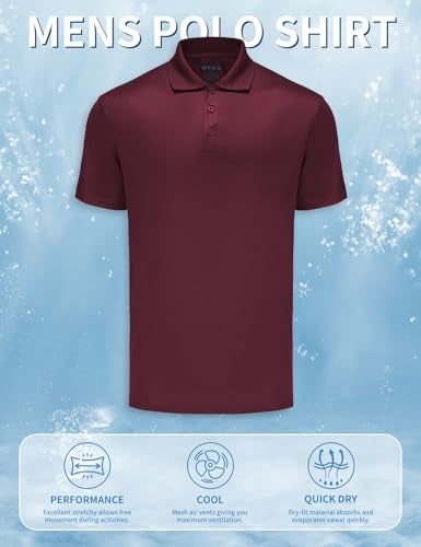 Opna Mens Dry-Fit Golf Polo Shirts,Maroon,XX-Large - Image 5