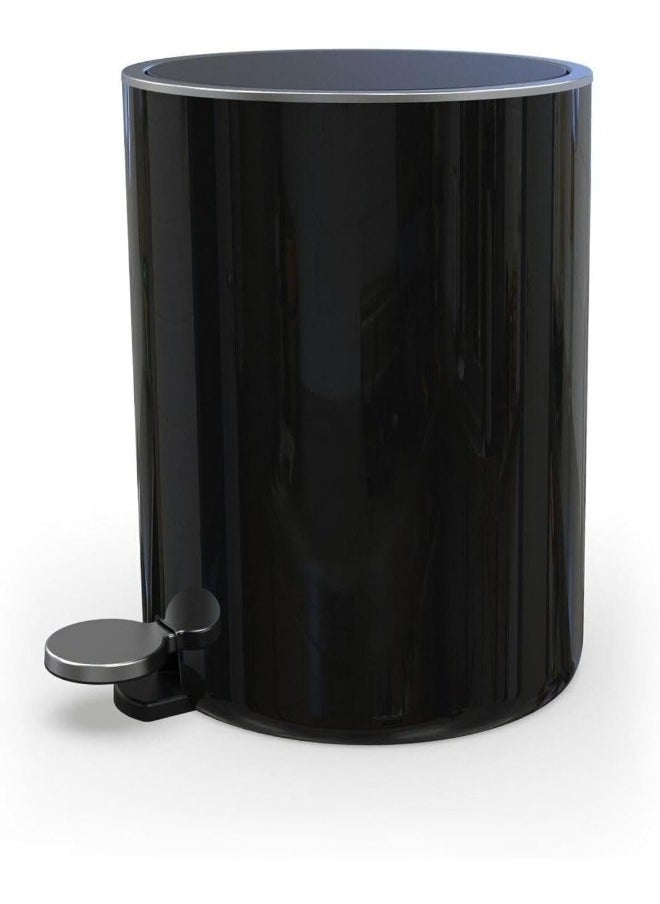 Primanova Acrylic Basket Trash Can With Lid Soft Close, Foot Pedal Round Bathroom Garbage Can With Plastic Removable Inner Wastebasket, Dustbin With Soft Close 5 Liter -Black  - Image 1