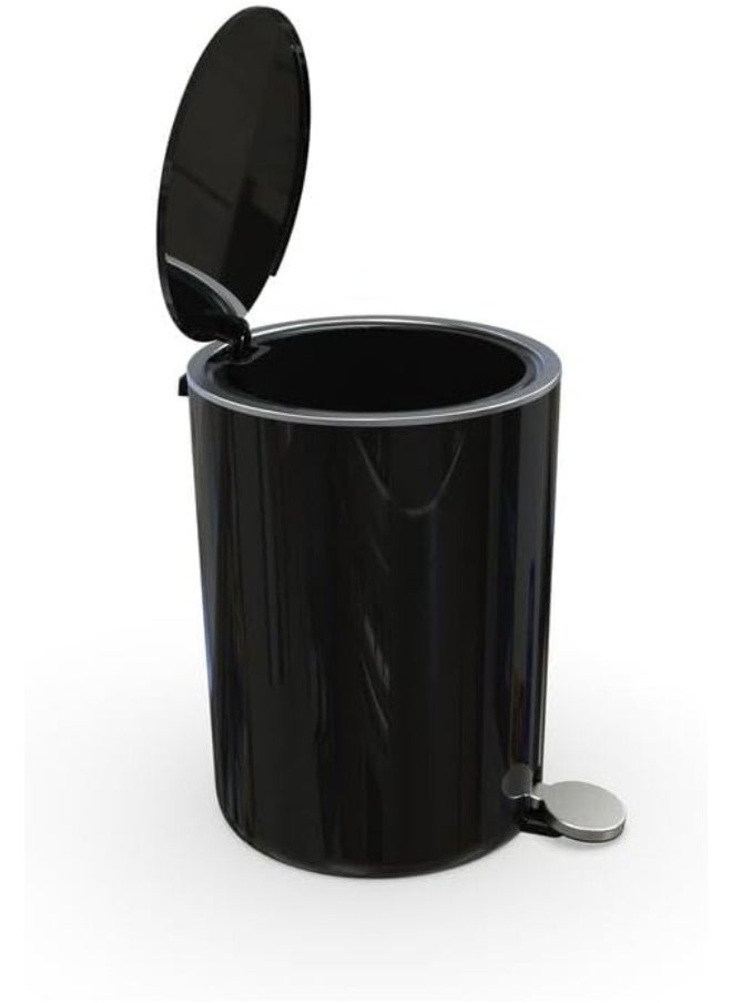Primanova Acrylic Basket Trash Can With Lid Soft Close, Foot Pedal Round Bathroom Garbage Can With Plastic Removable Inner Wastebasket, Dustbin With Soft Close 5 Liter -Black  - Image 2