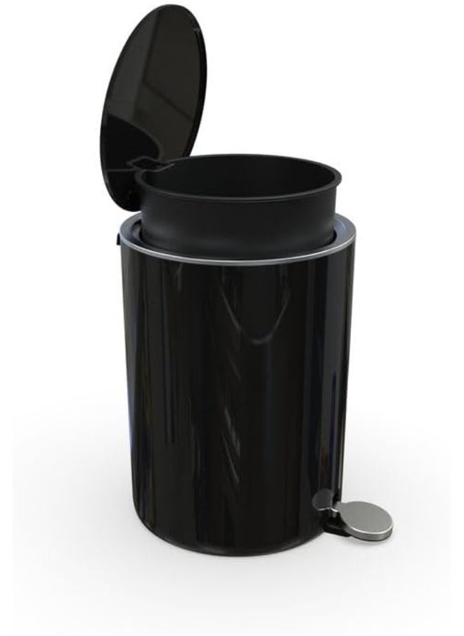 Primanova Acrylic Basket Trash Can With Lid Soft Close, Foot Pedal Round Bathroom Garbage Can With Plastic Removable Inner Wastebasket, Dustbin With Soft Close 5 Liter -Black  - Image 4