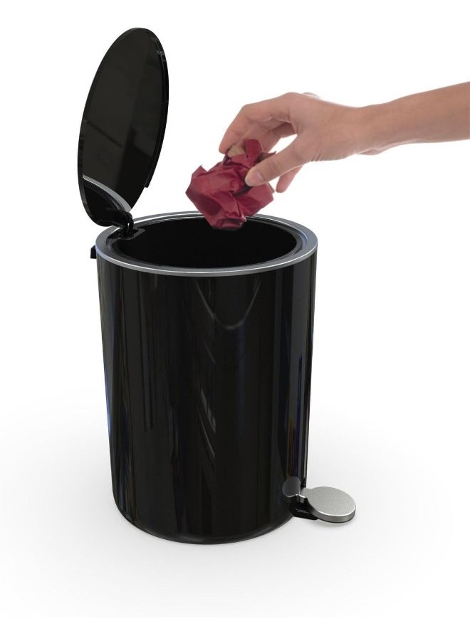 Primanova Acrylic Basket Trash Can With Lid Soft Close, Foot Pedal Round Bathroom Garbage Can With Plastic Removable Inner Wastebasket, Dustbin With Soft Close 5 Liter -Black  - Image 5