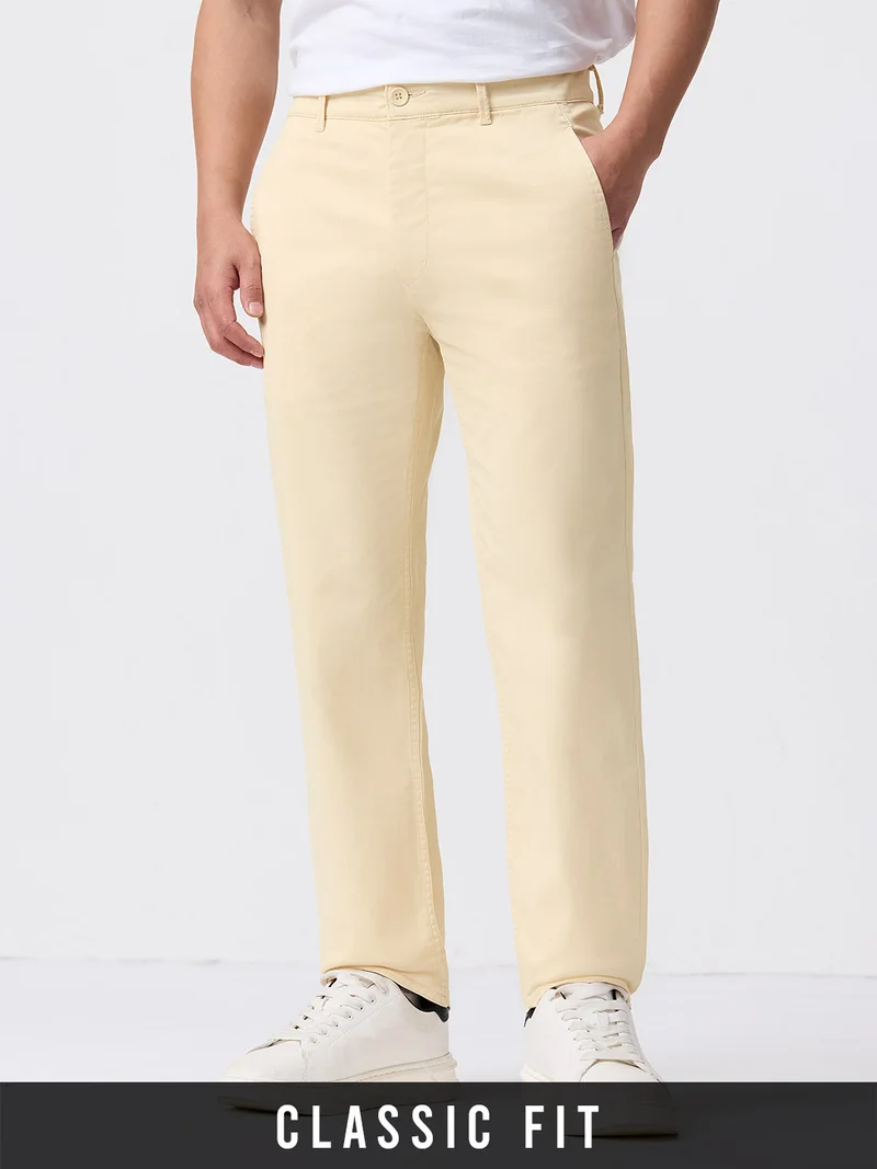The Souled Store The Souled Store Chino Pants: Almond Mens and Boys Solid Cotton Twill Spandex Straight Fit Stretch Trousers