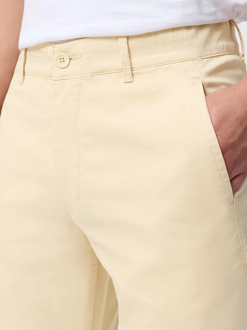 The Souled Store The Souled Store Chino Pants: Almond Mens and Boys Solid Cotton Twill Spandex Straight Fit Stretch Trousers