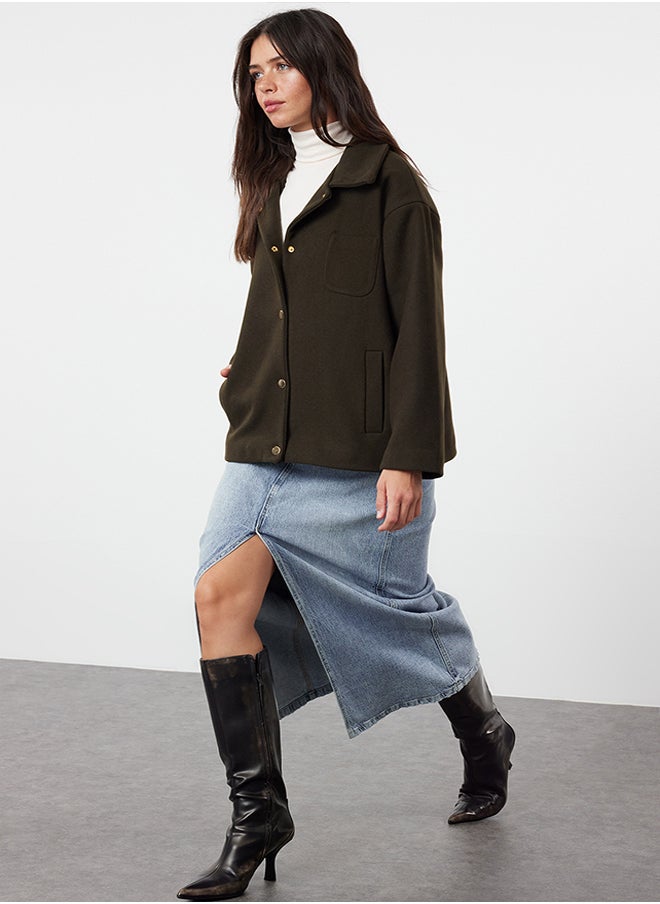 trendyol Khaki Oversize Stamp Slim Jacket Coat TWOAW25MO00079  - Image 2