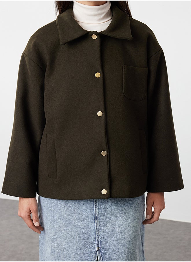 trendyol Khaki Oversize Stamp Slim Jacket Coat TWOAW25MO00079  - Image 3
