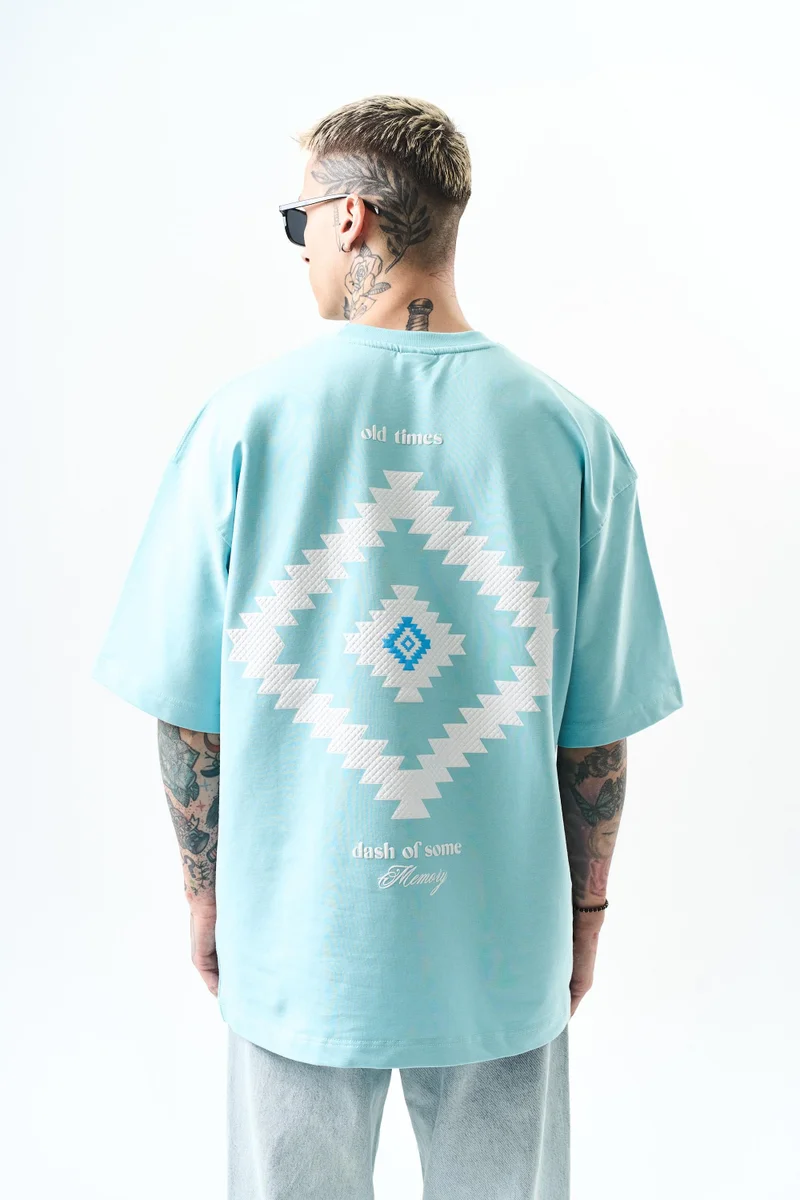 RESPIRE Men's Memory Print Oversize T-Shirt, Baby Blue