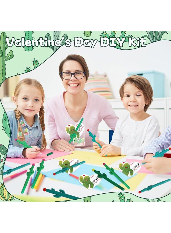 Gosodeny 24 Sets Valentine's Day Gifts Bulk Cactus Party Favors Cactus Pen Valentine Cactus Ballpoint Pen Cactus Cards and Stickers Students Classroom Exchange Gifts Party Favors Romantic Gift - Image 4