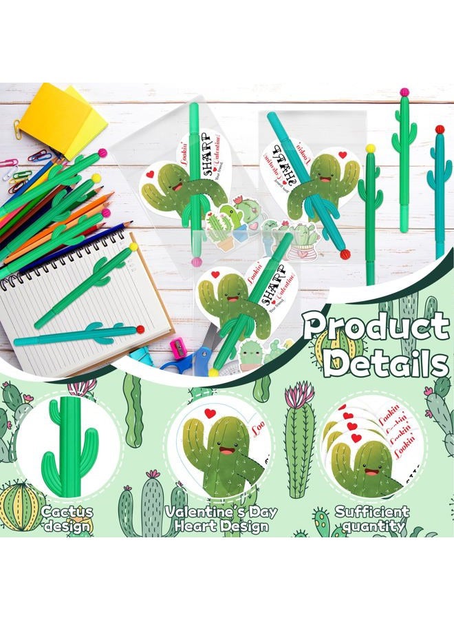 Gosodeny 24 Sets Valentine's Day Gifts Bulk Cactus Party Favors Cactus Pen Valentine Cactus Ballpoint Pen Cactus Cards and Stickers Students Classroom Exchange Gifts Party Favors Romantic Gift - Image 3