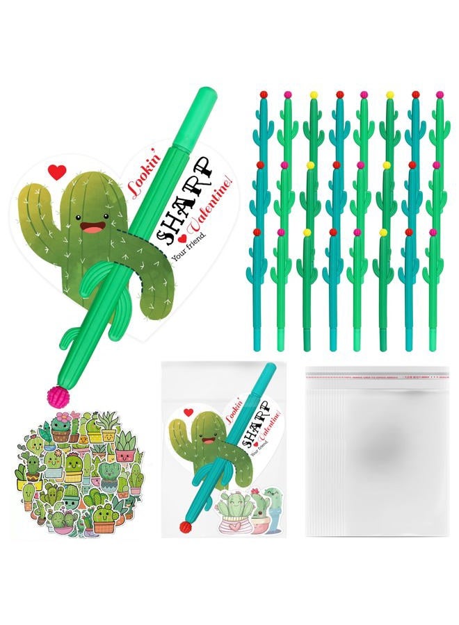 Gosodeny 24 Sets Valentine's Day Gifts Bulk Cactus Party Favors Cactus Pen Valentine Cactus Ballpoint Pen Cactus Cards and Stickers Students Classroom Exchange Gifts Party Favors Romantic Gift - Image 1