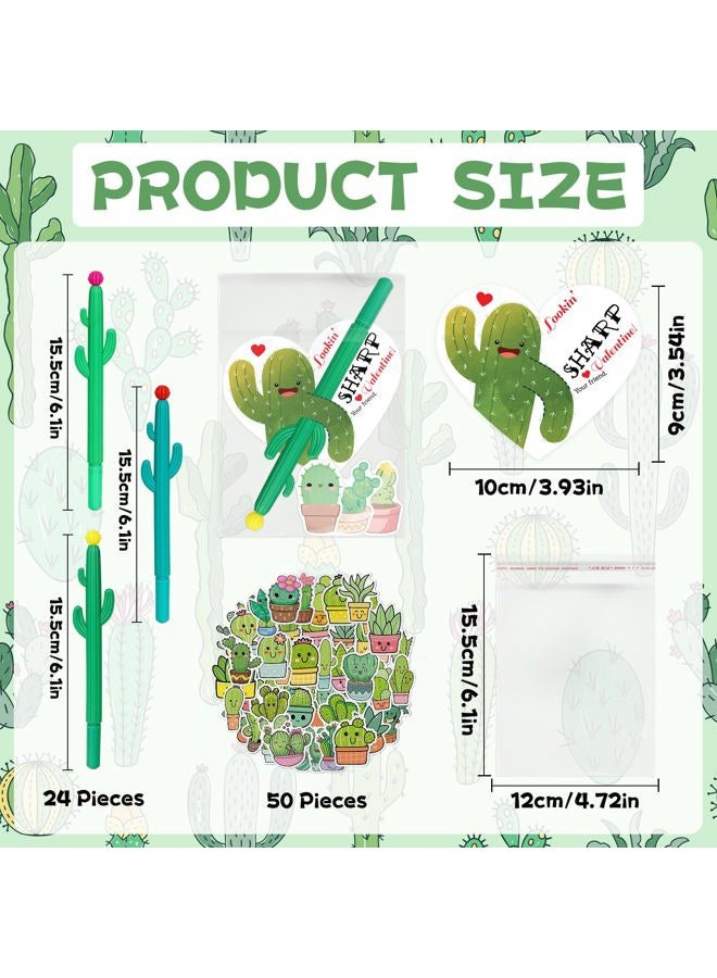 Gosodeny 24 Sets Valentine's Day Gifts Bulk Cactus Party Favors Cactus Pen Valentine Cactus Ballpoint Pen Cactus Cards and Stickers Students Classroom Exchange Gifts Party Favors Romantic Gift - Image 2