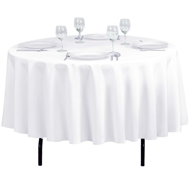LTC LINENS 90 Inch Round Tablecloth White for Round Table Stain and Wrinkle Resistant Table Cloth Washable Polyester Table Cover for Wedding Party