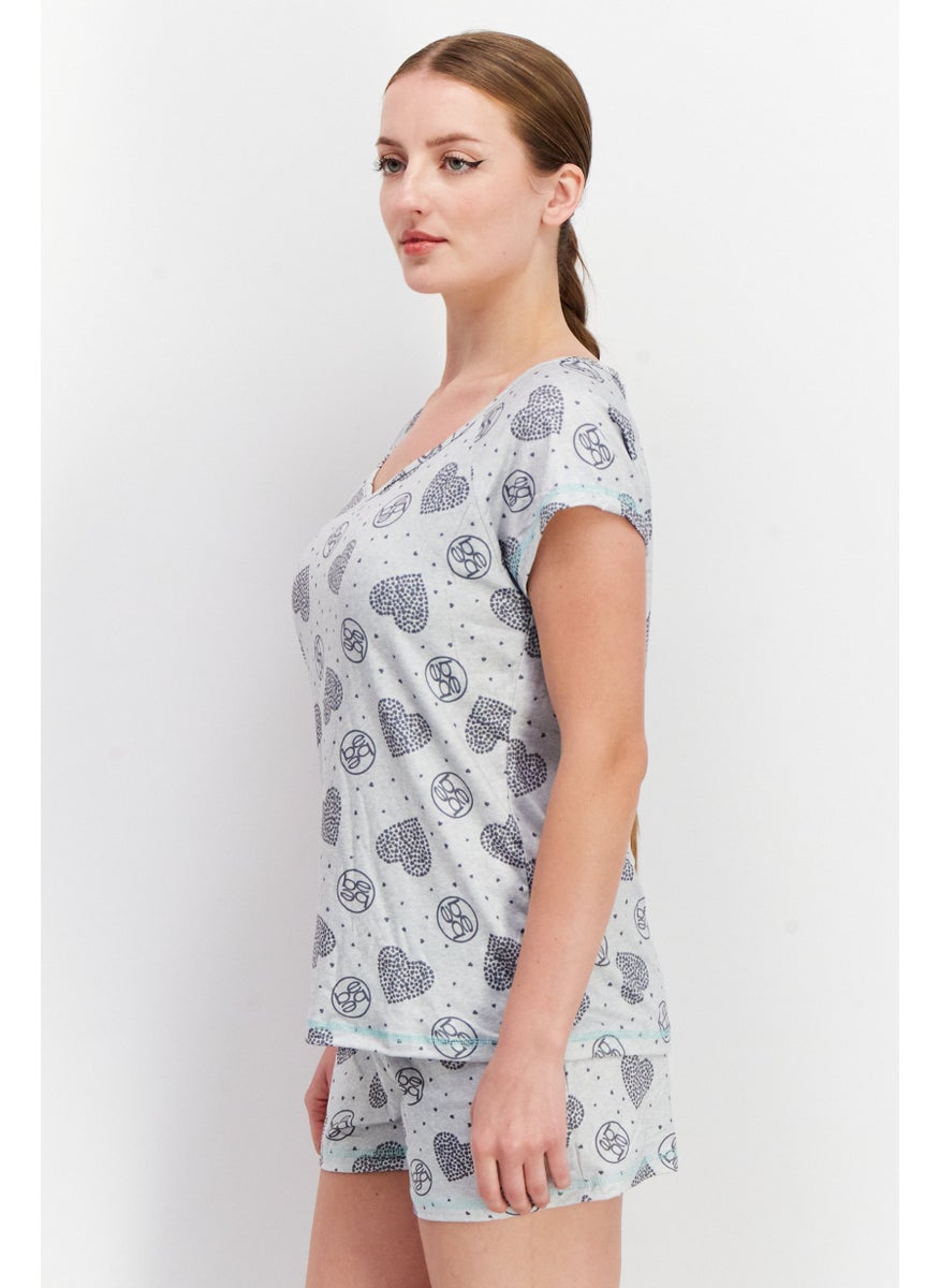 bebe - Women 2Pc Set Brand Logo Tee And Shorts, Light Grey - Image 1